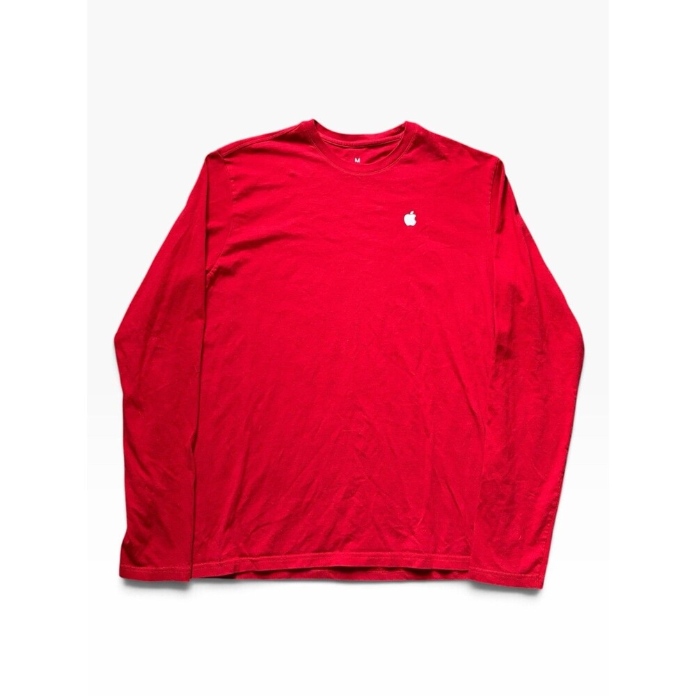 Apple Store Employee Shirt Red Uniform Size Medium Long Sleeve Apple Logo